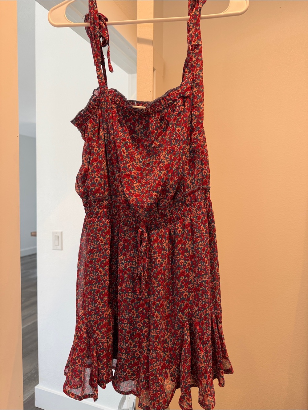 Red Floral Tie-Shoulder Sundress